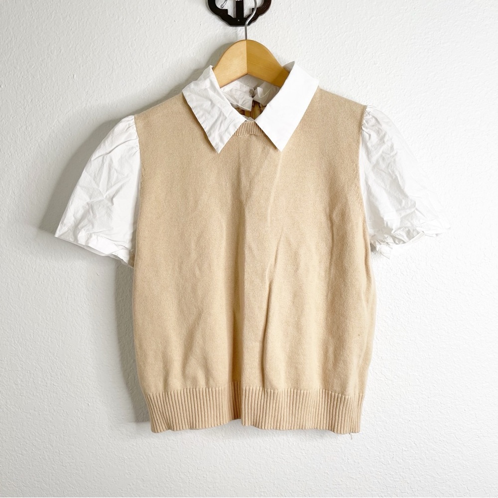 INDUSTRY 9 Women's Wool Blend Twofer Sweater Top‎ In Almond White Size Medium